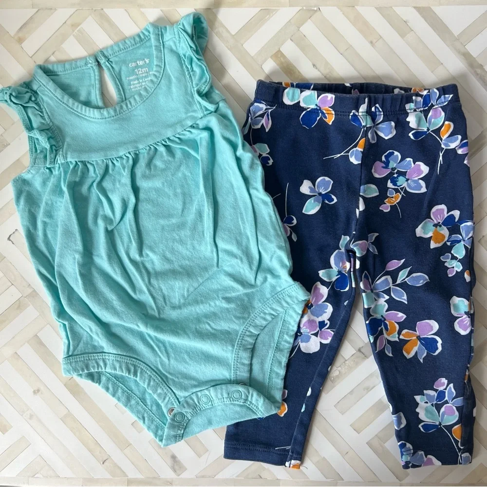 CARTERS Ruffle Bodysuits & Floral Leggings Bundle, 12mo